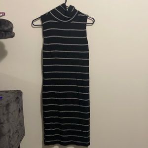 Black and white striped, high neck, dress